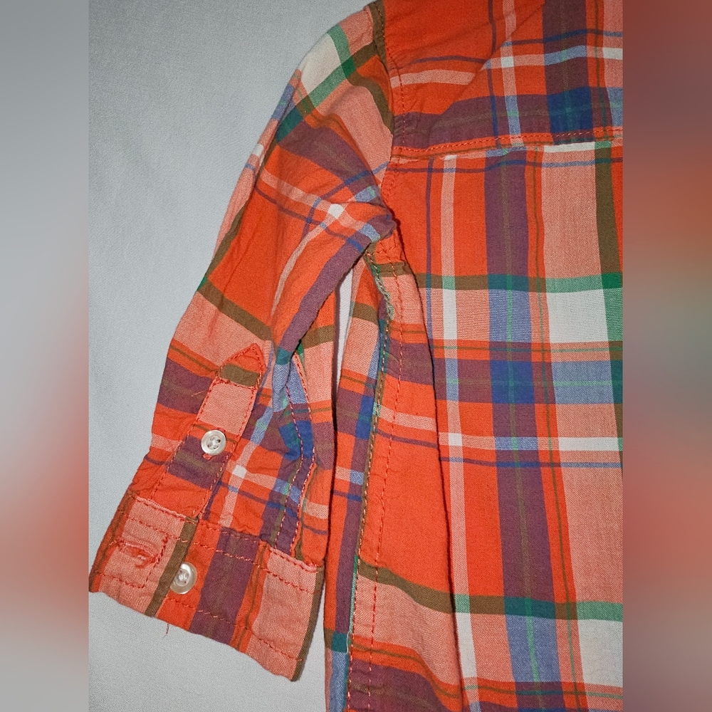 Carters Button Up Long Sleeve Plaid Red Blue Green Yellow SZ 12 Month - Picture 6 of 7